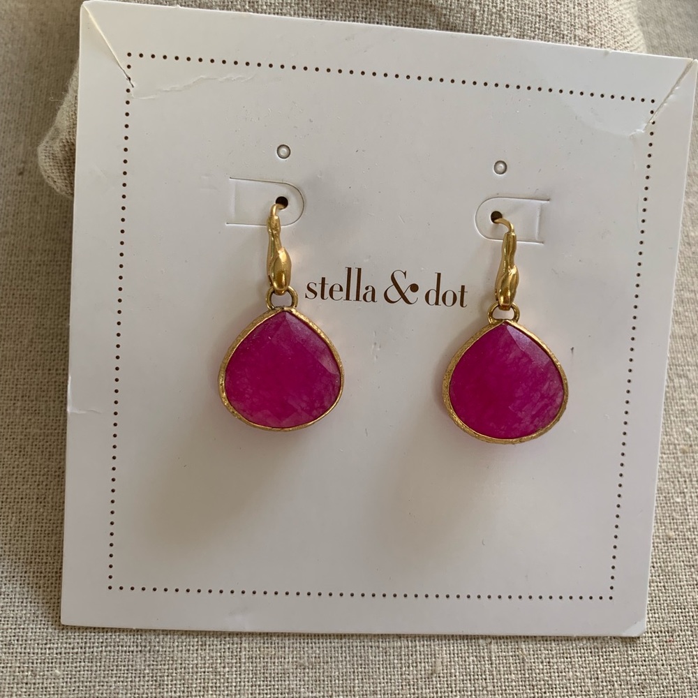 Stella & Dot pink/gold drop earrings